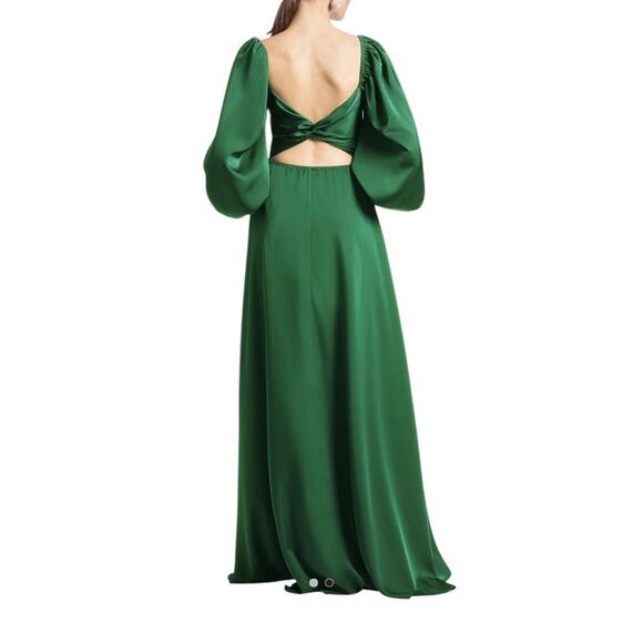 Sachin + Babi Emerald Green Size 10 Angelina Cutout Balloon Sleeve Gown NWT - Picture 3 of 11